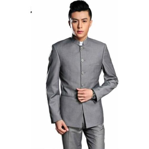 Men chinese tunic suits designs homme terno stage costumes for singers men blazer clothes jacket star style dress black grey