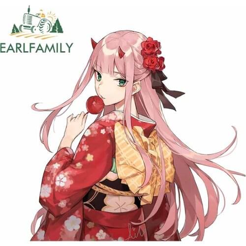 EARLFAMILY 13cm x 12.7cm for Darling In The FranXXX Zero Two Kimono Refrigerator Cartoon Car Stickers Anime Trunk Bumper Decal