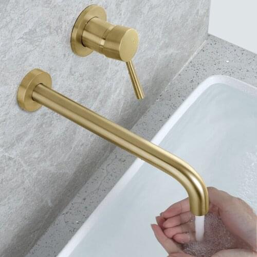 Bathroom Faucet Wall Mounted Hot And Cold Water Mixer Sink Tap Wash Basin Swivel Spout Single Lever Handle Embedded Faucet