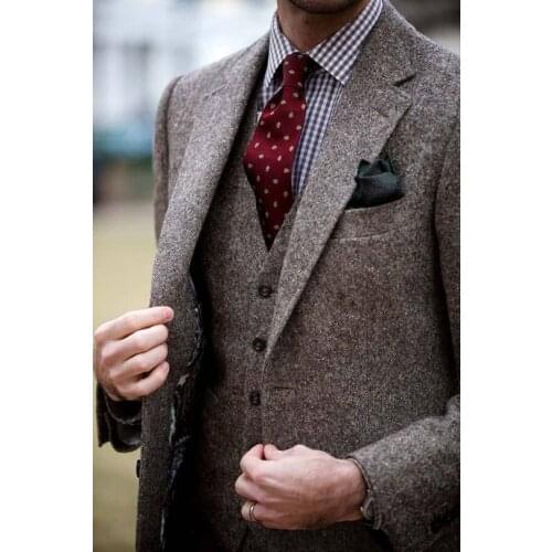 Latest Coat Pant Designs Grey Tweed Men Suit Slim Fit Skinny 3 Piece Tuxedo Custom Casual Blazer Groom Prom Suit Terno Masculino