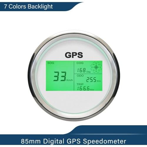 New 7 Backlights 85mm Boat Car GPS Speedometer Digital LCD Speed Gauge Odometer Course with GPS Antenna
