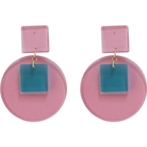 Big Summer Korean Fashion Acrylic Round Stud Earrings for Women Square Simple Geometric 2021 Trend Dating Jewelry Friend Gift M4