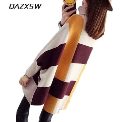 QAZXSW 2019 New Spring Mini Knitted Dress Women Plus Size Plaid Woolen Dress Casual Loose Jumper Ladies Pullover Vestidos HB589