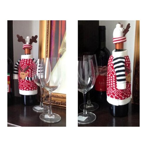 Christmas Red Wine Covers Bottle Cover Indoor Decoration Antler Hats Tops Suits Kitchen Dinner Christmas