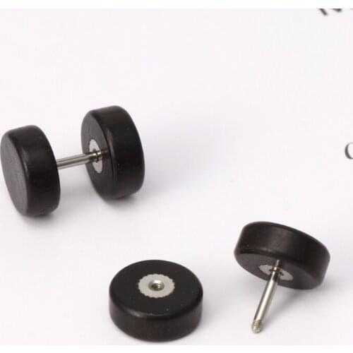 Natural Wood Screw Studs Earrings Fake Gauges Illusion Ear Piercing Plug Tunnel