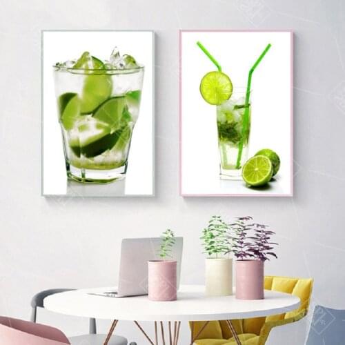 Modern Kitchen Room Decoration Poster Green Lemon Juice Fruit Canvas Painting Hd Print Wall Art Picture for Living Room No Frame