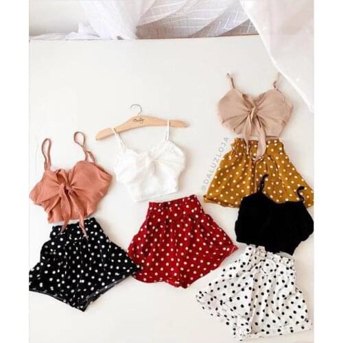 PUDCOCO Stylish Kids Baby Girl Clothes Set Solod Sling Knot Crop Top Polka Dot Shorts Pants 2PcsOutfits 1-6Y