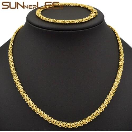 SUNNERLEES Fashion Jewelry White Rose Gold Color Necklace Bracelet Set 5mm Cable Link Chain For Mens Womens Gift C06 S