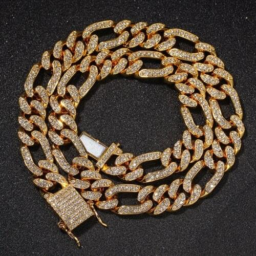 Hip Hop Full Austrian Rhinestone Paved Bling Iced Out 3:1 Figaro NK Link Chain Necklace for Men Rapper Jewelry