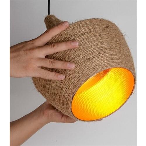 Vintage hemp rope pendant light Retro restaurant decor hanging lamp hanglamp for home Golden reflection room lamps illumination