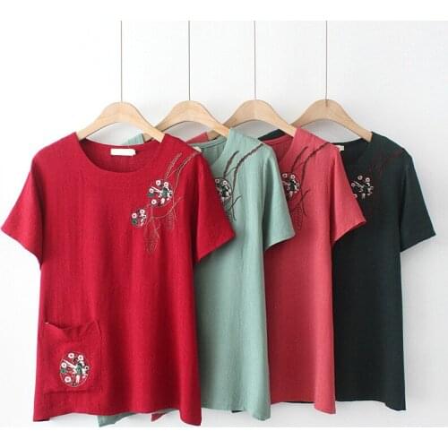 Plus Size Women Clothing Short Sleeves O-Neck Chinese Style Embroidery Tencel Cotton Summer Dress For Fatlady Wear In Summer