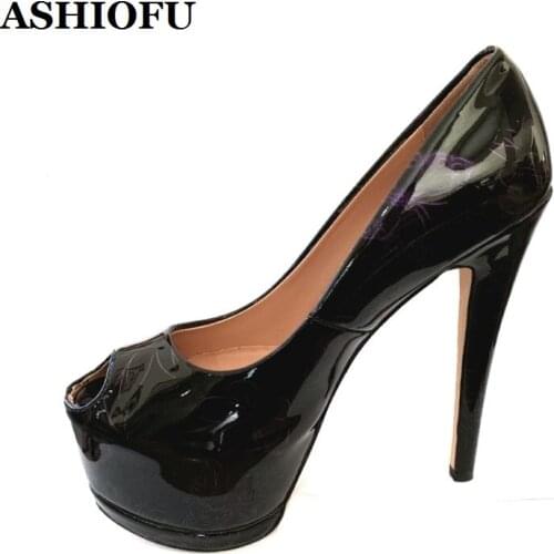 ASHIOFU Handmade New Womens Pumps Peep-toe Platform Party Prom Dress Shoes Evening Club Fashion Pumps Court Shoes Three Colors