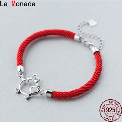 La Monada Zodiac Chicken Red Thread For Hand 925 Sterling Silver Bracelet Red Thread String Rope Bracelets For Women Silver 925