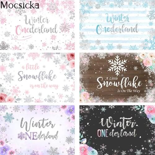 Winter wonderland Baby Shower Backdrop 1st Birthday Photo Background Birthday Party Decoration Pink Blue Snowflakes Backdrop
