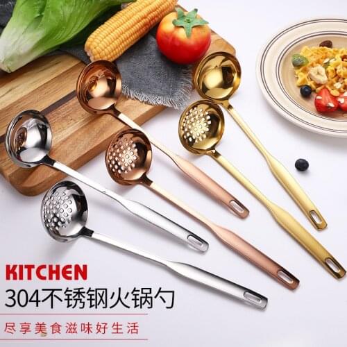 1PCS Long Handle Spoons Set Stainless Steel Gold Soup Ladle Spoon Colander Set High Quality Soup Spoons Kitchen Tools