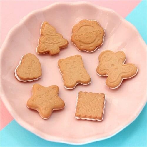 Julie Wang 10PCS Resin Biscuit Charms Star Heart Christmas Tree Bear Gingerbread Man Artificial Food Jewelry Making Accessory