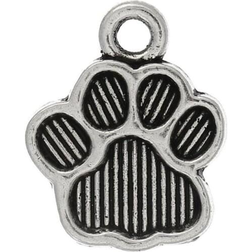 Vintage Silver Paw Print Pet Cat Dog Footprint Charms Pendants For Bead European Bracelet Necklace Jewelry 10Pcs