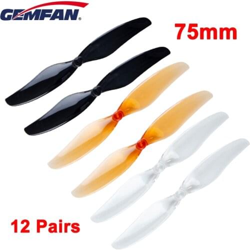 12 pairs Gemfan Hurricane 75mm 2-Blade Propeller 1.0mm Hole T Mount for RC Drone FPV Racing Toothpick Frame