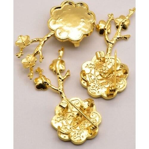 2 Pcs/Lot 43mm*20mm 24K Gold Plated Brass Plum Blossom Disc Pendant Brooch Base Bulk Items Wholesale Lots Jewelry JA0413