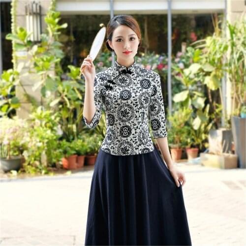4XL Tops Traditional Chinese Shirt Qipao Tops Skirt Set Archaic Tang Clothing For Women Cheongsam Jacket Hanfu Blouses Suits
