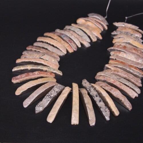 15.5"strand Light Champagne Titanium Raw Agates Top Drilled Slice Point Pendant Beads,Natural Stone Slab Stick Graduated Beads