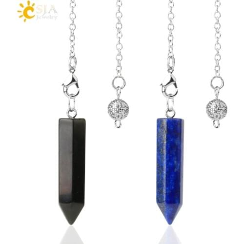 CSJA Natural Stone Hexagonal Column Pendulum for Dowsing Wicca Pointed Crystal Pillar Simple Pendulums Reiki Pendule Amulet G622