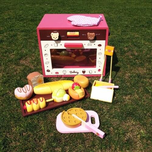 Wooden Oven Bakery Accessories Magnetic Bread Toast Baking Cutting Kitchen Food Toys New Realistic Oven With Glove