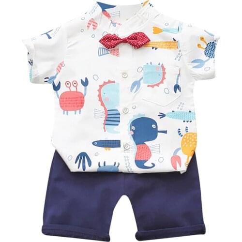 Kids clothes Summer 2020 Toddler Boys clothes Set Baby Kids Boys Cartoon Bowtie T-shirt Shorts Gentlement Set 3-10 Years