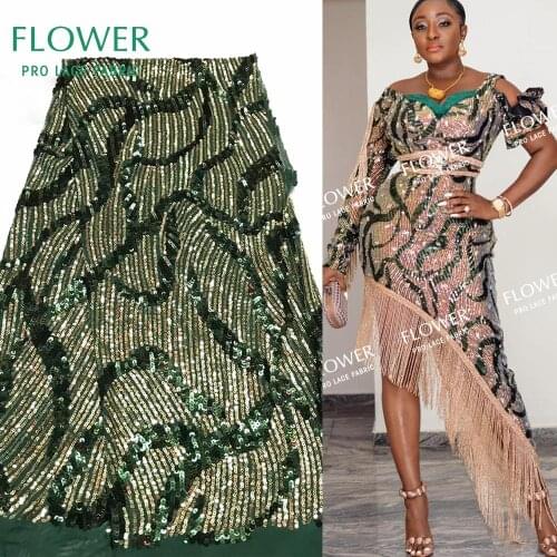 Elastic !! African Nigerian Lace Fabric 2019 High Quality Lace With Sequins Emnroidered Sequined Mesh Net Lace Elastic Fabrics