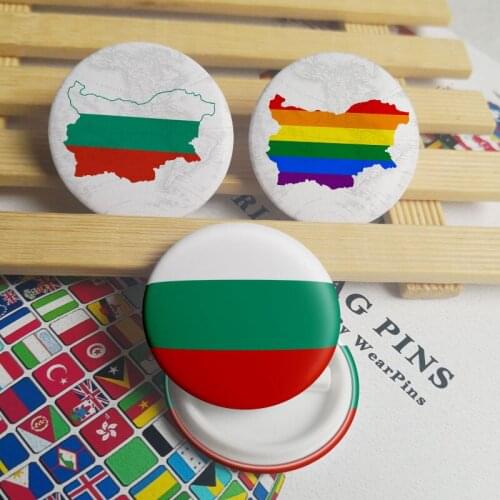 Bulgaria Flag Map Tin Button Pins LGBT Gay Rainbow Pride Tin Button Badges