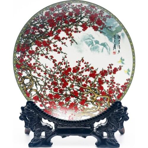 Jingdezhen Ceramic Hanging Plate PlumFlower Plate Chinese Decoration Plate Porcelain Flower Plate Set Setting Wall