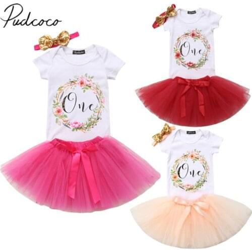 2018 Brand New Newborn Infant Baby Girls 1 Years Birthday Party Princess Sets 3PCS Letter White Romper+Lace Tutu Skirts+Headband