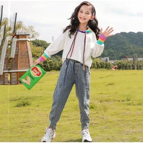 Girl Sets Spring Autumn Kids Clothing Set 2021 Hoodie Sweatshirt + Jeans Pants 2 Pcs Teenage School Girls Full Sleeves Tracksuit