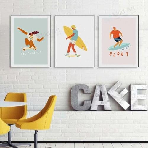 Colorful Fashion & Sports Surfing Cute Living Room Bedroom Hanging Poster Support Dropshipping Cuadros Decoracion Dormitorio