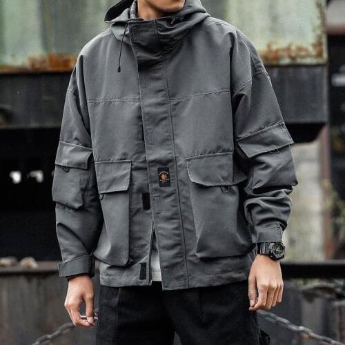 Spring autumn 2020 mens long sleeve hooded tooling jacket fashion casual large loose retro coat