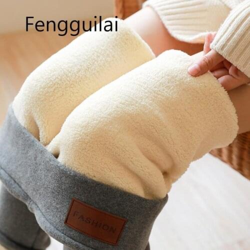 Black Warm Pants Winter Skinny Thick Velvet Wool Fleece Girls Leggings Women Trousers Lambskin Cashmere Pants For Women Leggings