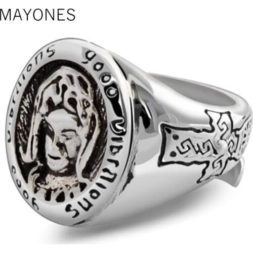 Fashion Men Women retro Thai silver ornaments silver 925 jewelry blessing of the virgin Mary the resizable ring