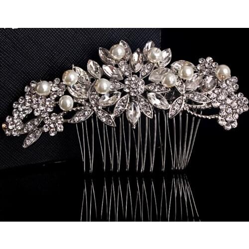 2018 New Silver Plated Crystal Pearl Comb Bridal Wedding Crown Gorgeous Bridal Headwear Wedding Pageant Party EE9001