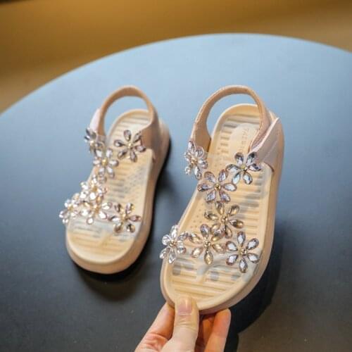 Children Sandals Shoes Girls Flower Princess Kids Party Fashion Summer Hook & Loop Crystal Leather Toddler Baby Breathable