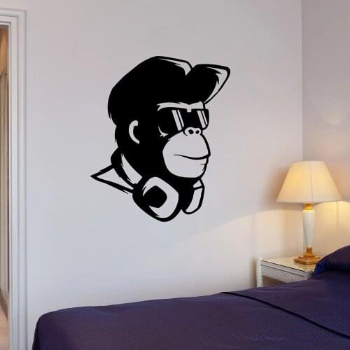 Orangutan Wall Decal Monkey Glasses Headphone Hipster Style Door Window Vinyl Sticker Hip Hop Boys Room Dorm Interior Decor Z808