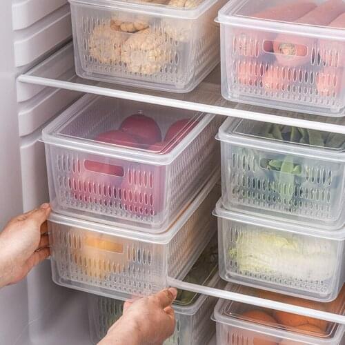 Plastic Sealed Box Refrigerator Keep Fresh Box Vegetable Fruit Drain Crisper Multifunctional Basket Container Kitchen Accessorie