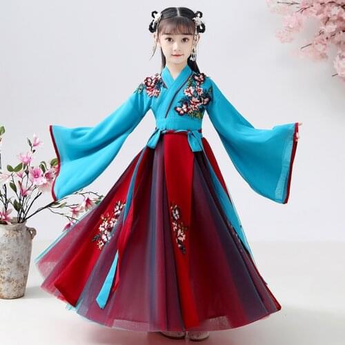 New Year Dress Girls Embroider Traditional HanFu Ancient Perform Kids Birthday Party Dresses Photography Dress Gown Chinese