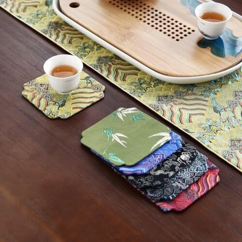 Brocade Coaster Handmade Brocade Small Table Runner Fabric Craft Tea Towel Teacup Mat Accessories Fabric Tea Set Coasters