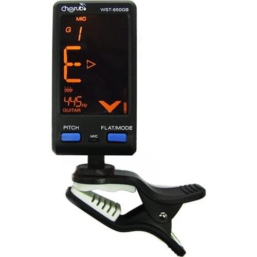 Cherub Professional Tuner WST-650GB for Guitar Bass Auto Clip-on/Mic Pickup Mode Support Pitch/Flat Adjustment LCD Display