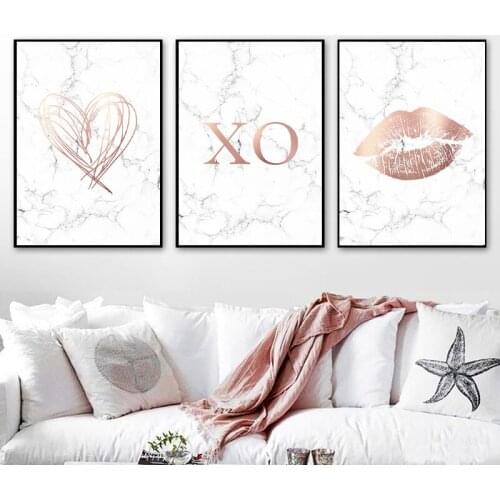 Rose Gold Marble Love Posters and Prints Bedroom Decor Modern Wall Art Canvas Painting Pictures for Living Room Home Decor