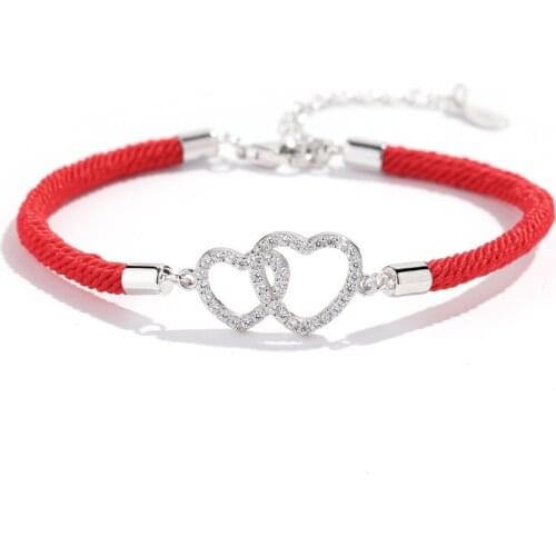 S925 sterling silver double heart bracelet Korean love jewelry Joker new simple bracelet woman