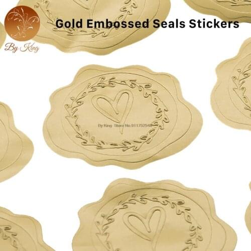 300pcs Self Adhesive Embossed Seals Gold Stickers Medal Decoration Labels Envelopes Gold Foil Embossed Heart-shaped For Wedding