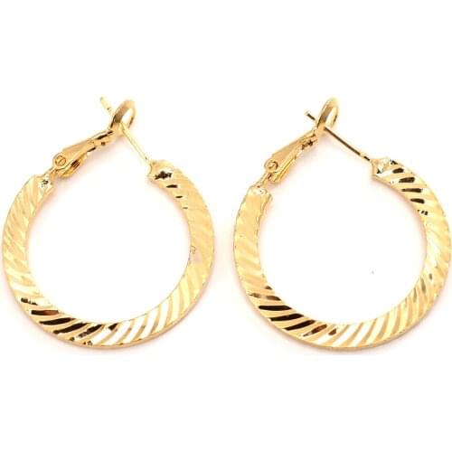 Fashion 14 K Fine Gold GF Hoop Earrings For Women Elegant Metal Round Circle Ear Vintage Jewelry Gift