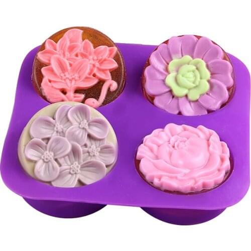 4 Shapes Flower Mooncake Silicone Molds DIY Handmade Soap Making Mousse Jelly Pudding Cake Baking Tools