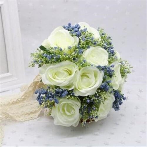 Bride Bridesmaids Wedding Flower Bridal Bouquet Hot Pink Blue Purple Champagne Fours Colors Bouquet De Mariage